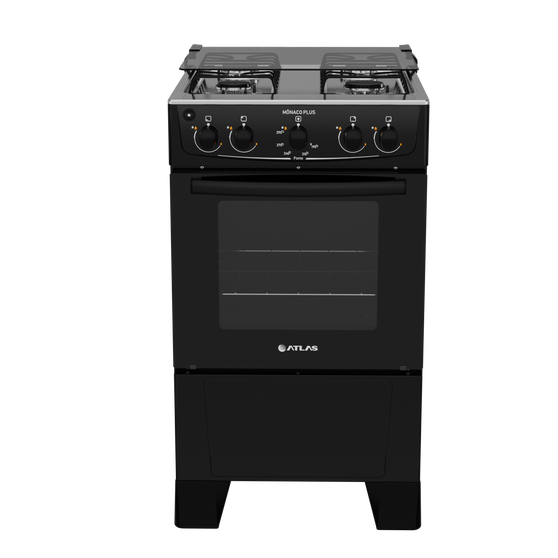 Fogão 4 Bocas Preto com Mesa Inox Atlas Mônaco Plus Bivolt