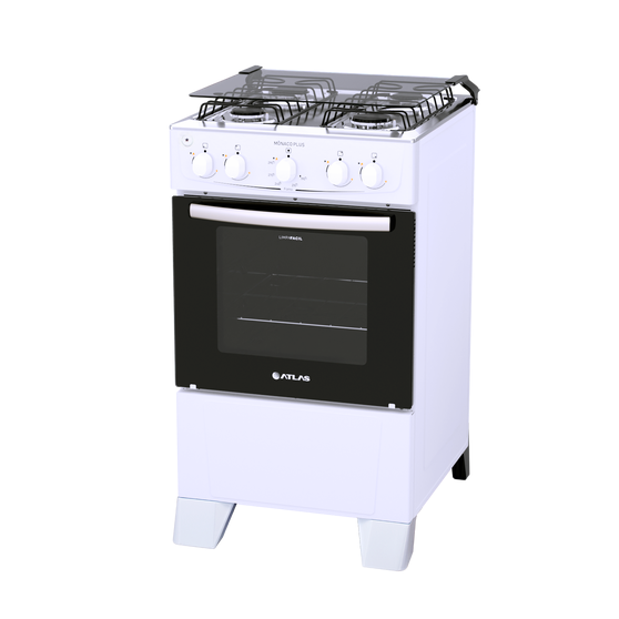 Fogão 4 Bocas Branco com Mesa Inox Atlas Mônaco Plus Bivolt