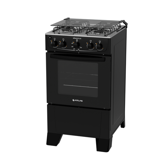 Fogão 4 Bocas Preto com Mesa Inox Atlas Mônaco Plus Bivolt