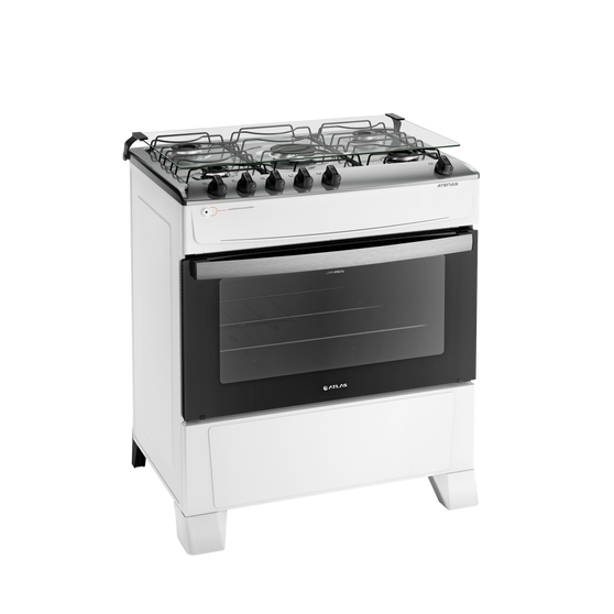 Fogão 5 Bocas Branco com Mesa Inox Atlas Atenas Bivolt