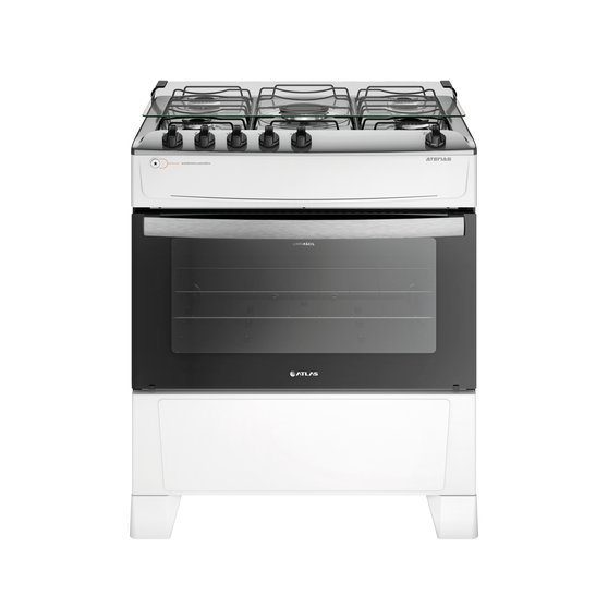 Fogão 5 Bocas Branco com Mesa Inox Atlas Atenas Bivolt