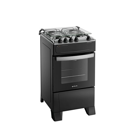 Fogão 4 Bocas Preto com Mesa Inox Atlas Atenas Bivolt