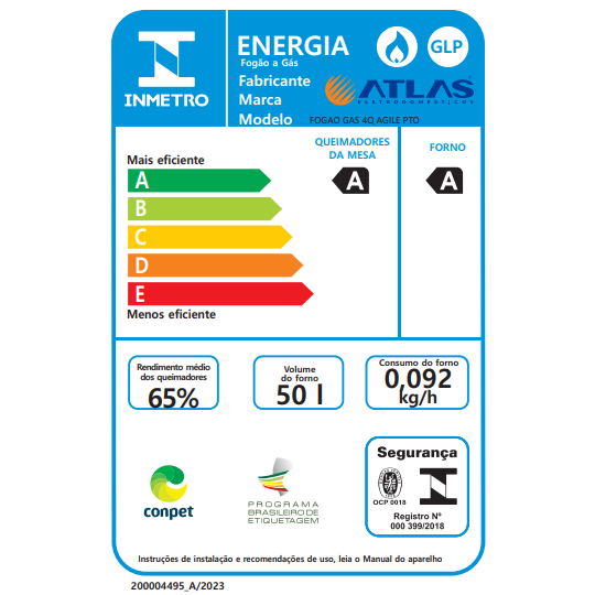 Fogão 4 Bocas Preto com Mesa Inox Atlas Agile Up Bivolt