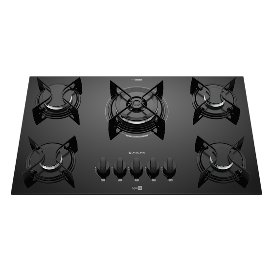 Cooktop 5 Bocas Preto com Mesa de Vidro e Tripla Chama Atlas Agile Up Bivolt