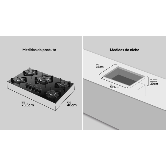 Cooktop 5 Bocas Preto com Mesa de Vidro e Tripla Chama Atlas Agile Up Bivolt