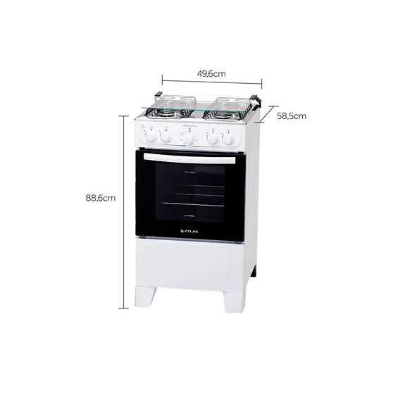 Fogão 4 Bocas Branco com Mesa Inox Atlas Mônaco Plus Bivolt