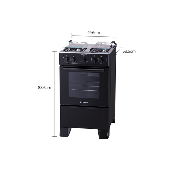 Fogão 4 Bocas Preto com Mesa Inox Atlas Mônaco Plus Bivolt