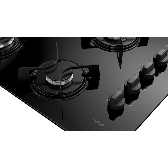 Cooktop 4 Bocas Preto com Mesa de Vidro Atlas U Top Bivolt