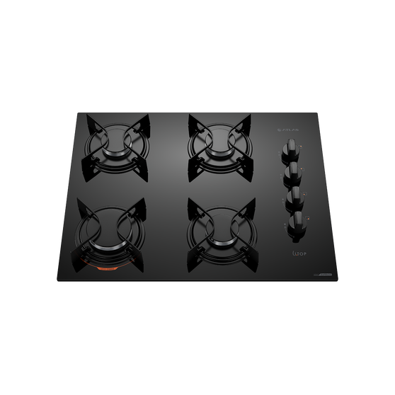 Cooktop 4 Bocas Preto com Mesa de Vidro Atlas U Top Bivolt