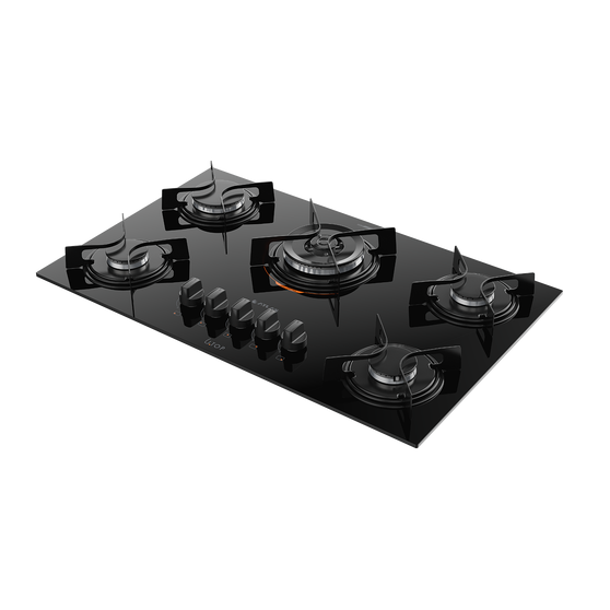 Cooktop 5 Bocas Preto com Mesa de Vidro e Tripla Chama Atlas U Top Bivolt